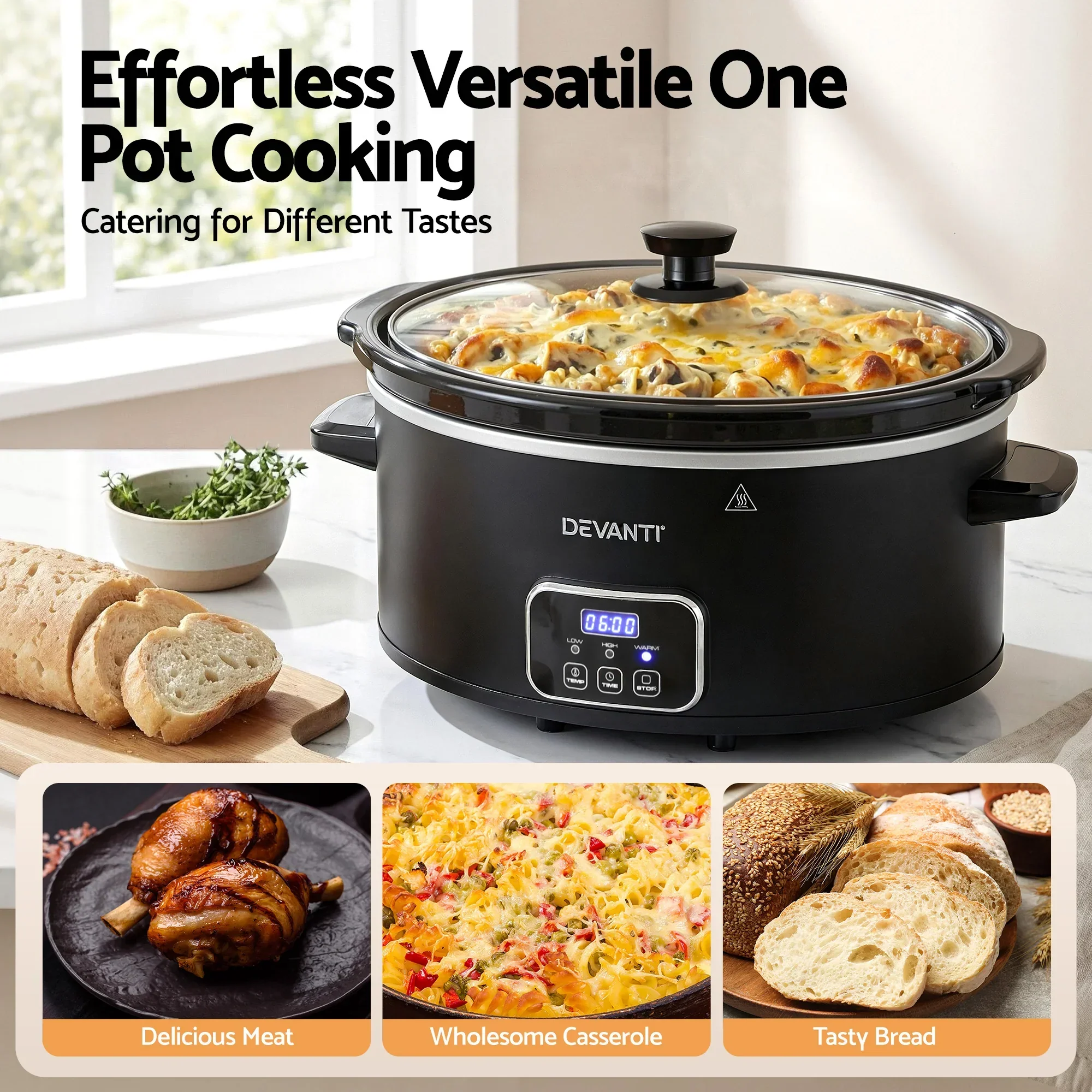 5.6L Slow Cooker Electric Multi Cooker with 3 Heat Settings and Keep Warm Function - Image 5