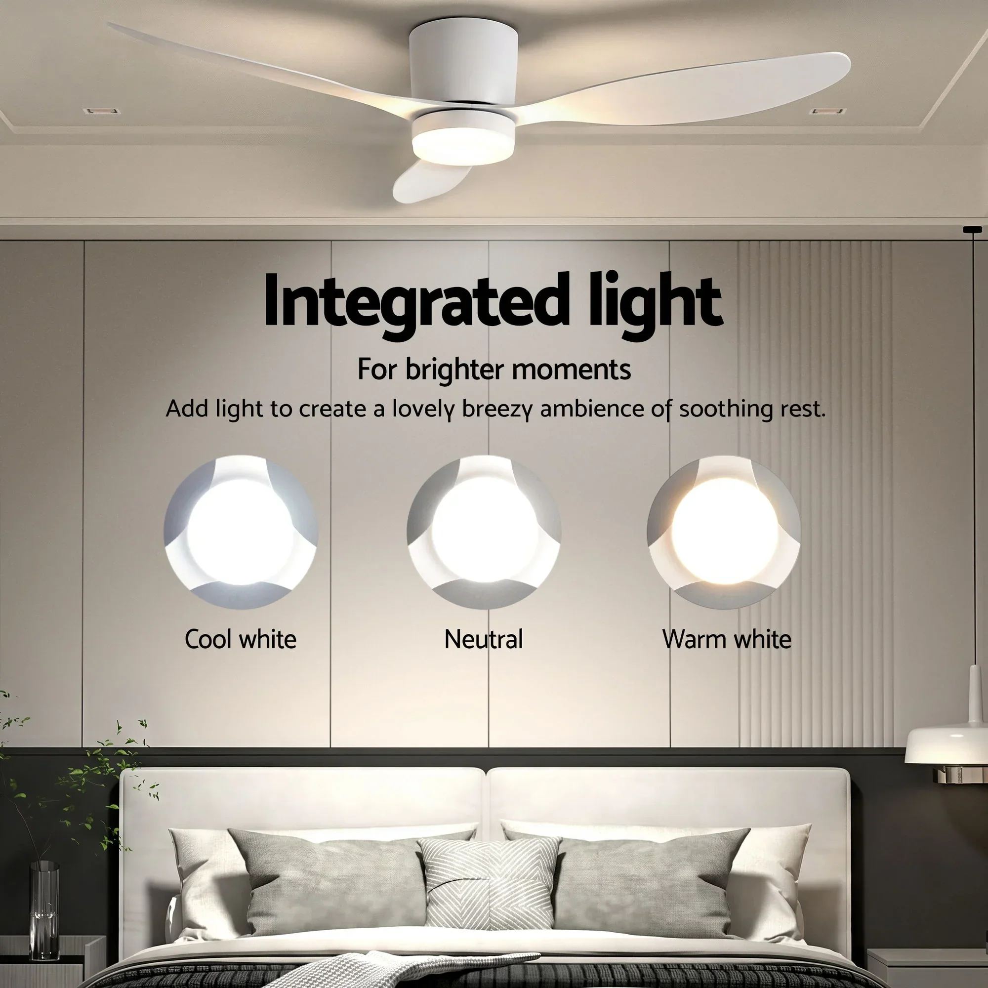 52'' Ceiling Fan 3 Blades DC Motor w/Light w/Remote White - Image 4