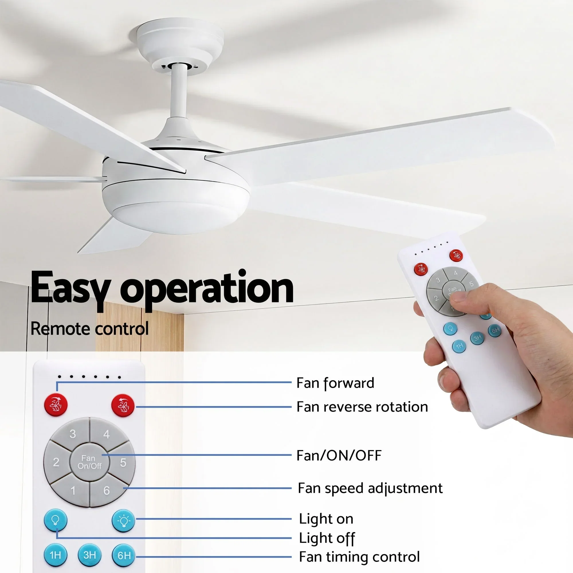 52'' Ceiling Fan 5 Blades DC Motor w/Light w/Remote White - Image 7