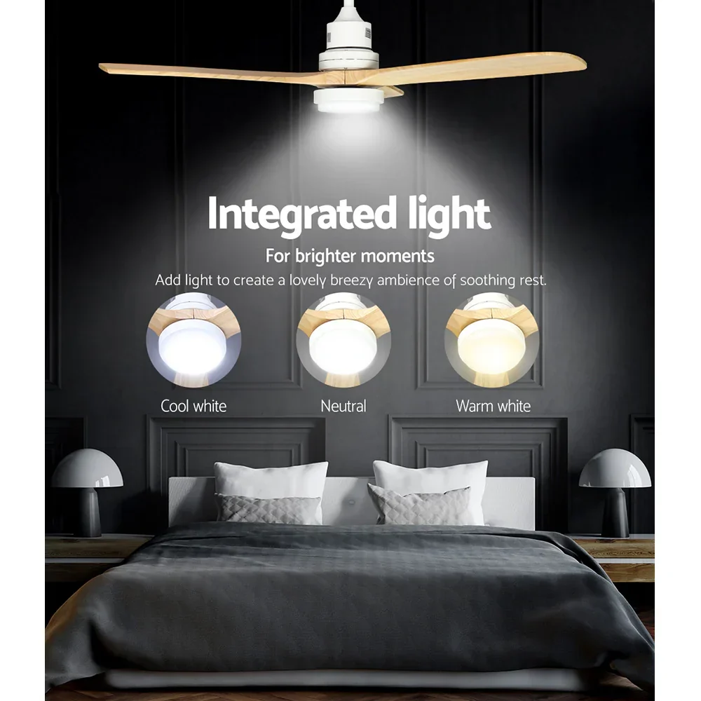 52'' Ceiling Fan AC Motor LED Light Remote - Light Wood - Image 7