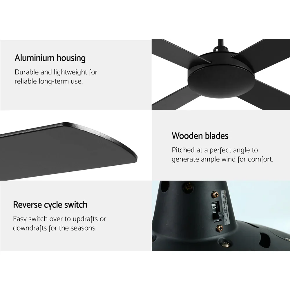 52'' Ceiling Fan AC Motor 4 Blades w/Remote - Black - Image 4