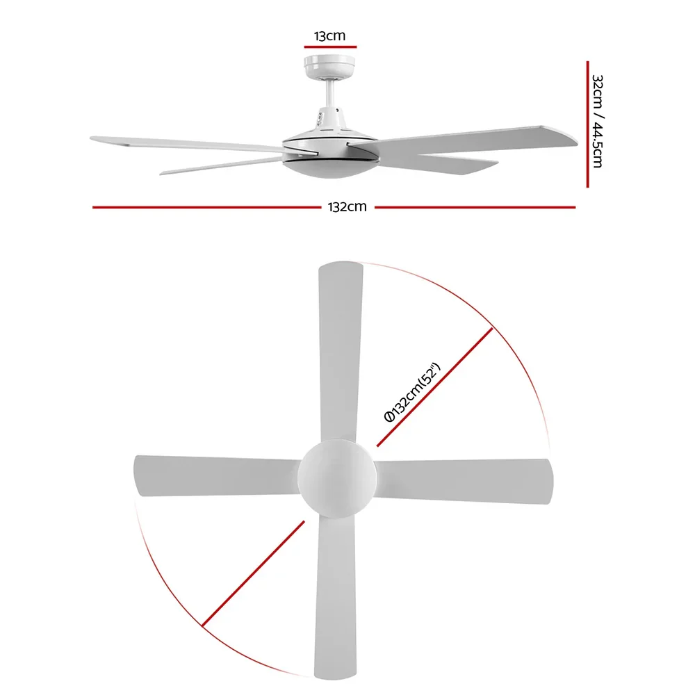52'' Ceiling Fan AC Motor 4 Blades w/Remote - White - Image 7
