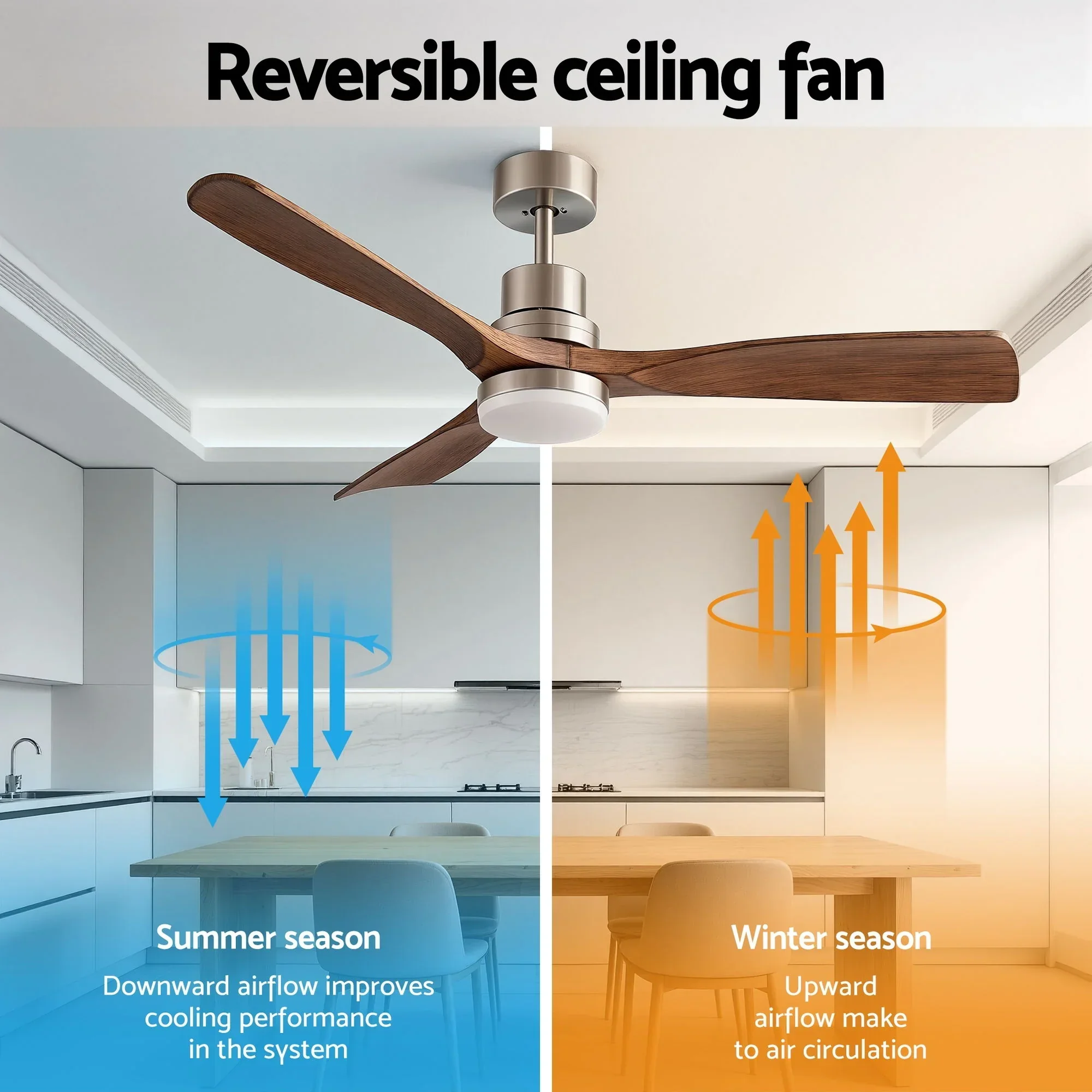 52" Ceiling Fan with Light Remote Control DC Motor Smart App Timber Blades Brown - Image 6