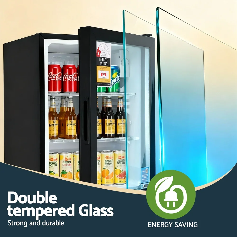 56L Bar Fridge Glass Door Mini Fridge Countertop Cooler Black - Image 3