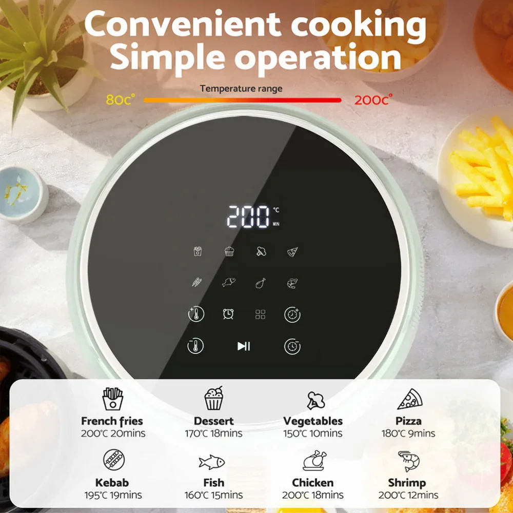 5L Air Fryer Touch Control 1700W Green - Image 5