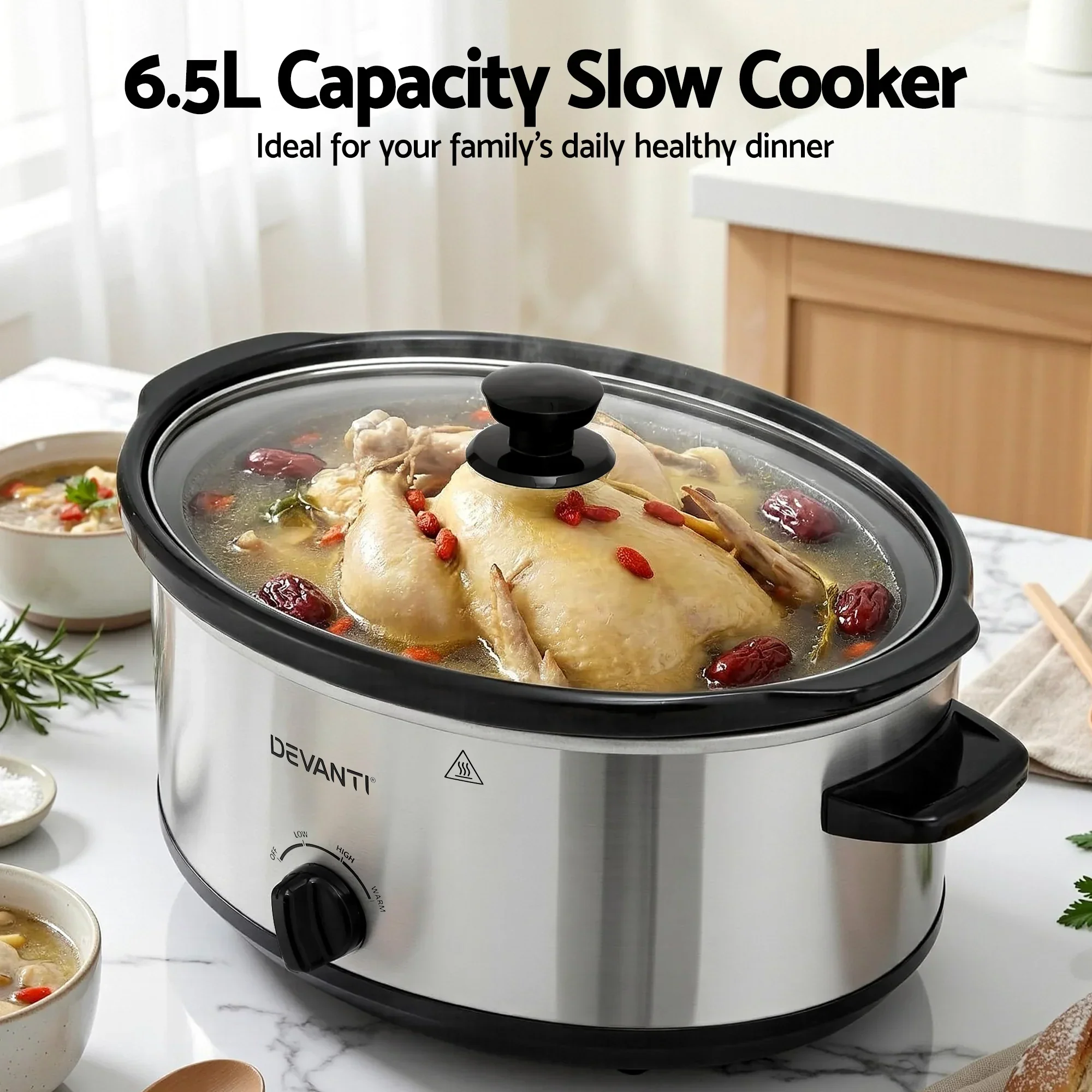 6.5L Slow Cooker Electric Multi Cooker with 3 Heat Settings and Keep Warm Function - Image 5