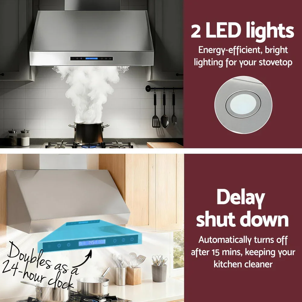 900mm Range Hood 3-Speed Fan LED Display Remote Control - Image 7
