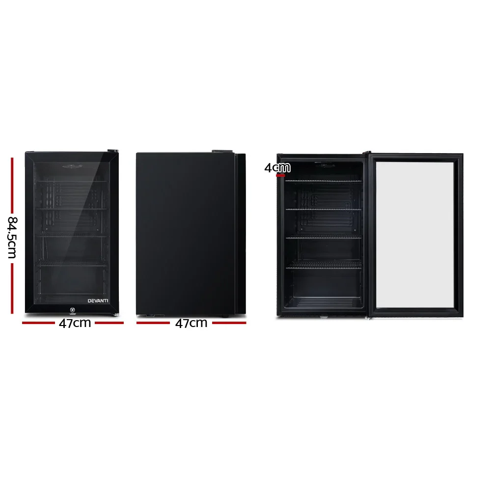 98L Bar Fridge Glass Door Mini Fridges Freezer Black - Image 2