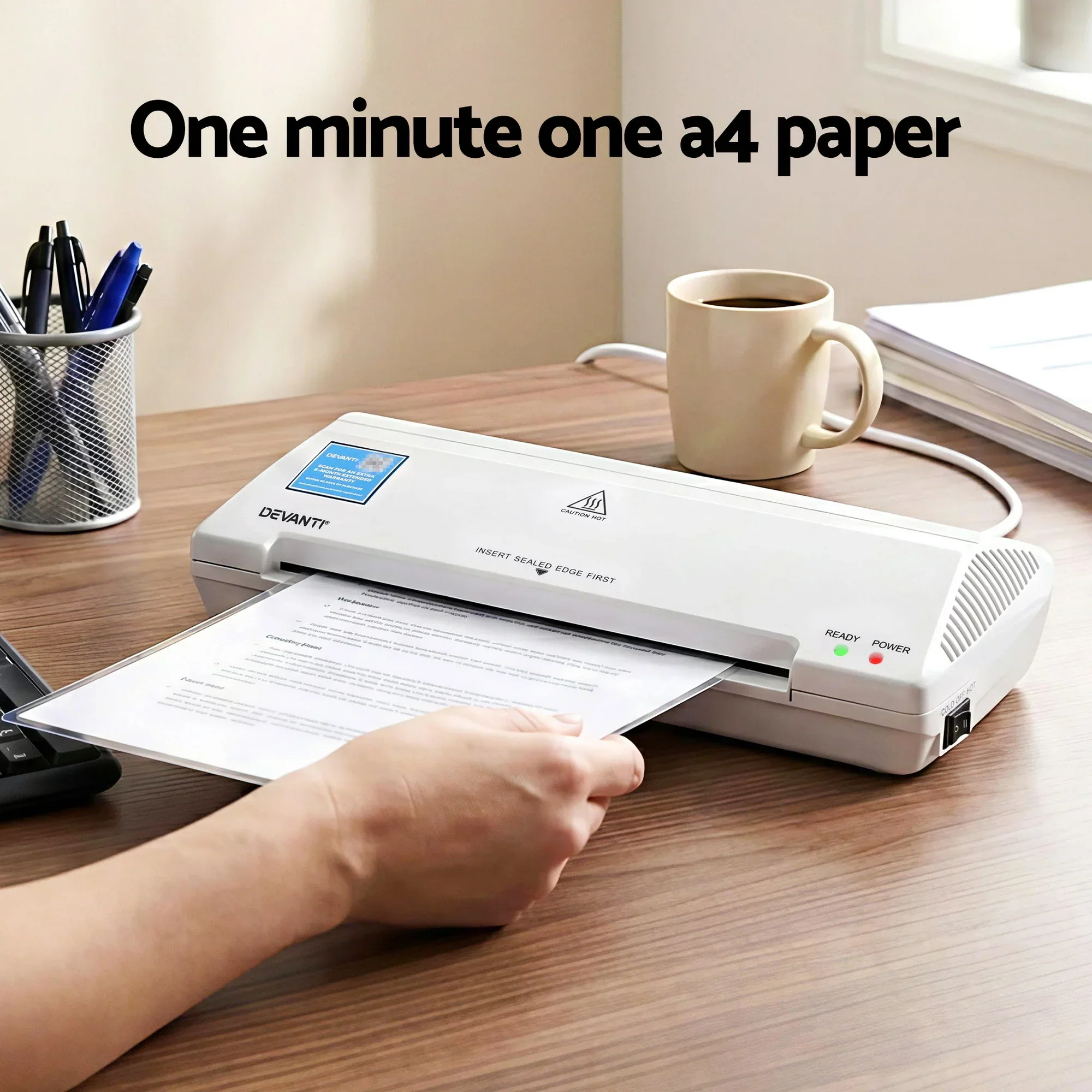 A4 Laminator Machine, Hot & Cold Thermal Fast Lamination Anti-Jam Laminator for Office School Home Document Photo Card Handmade A4 A5 A6, White - Image 6