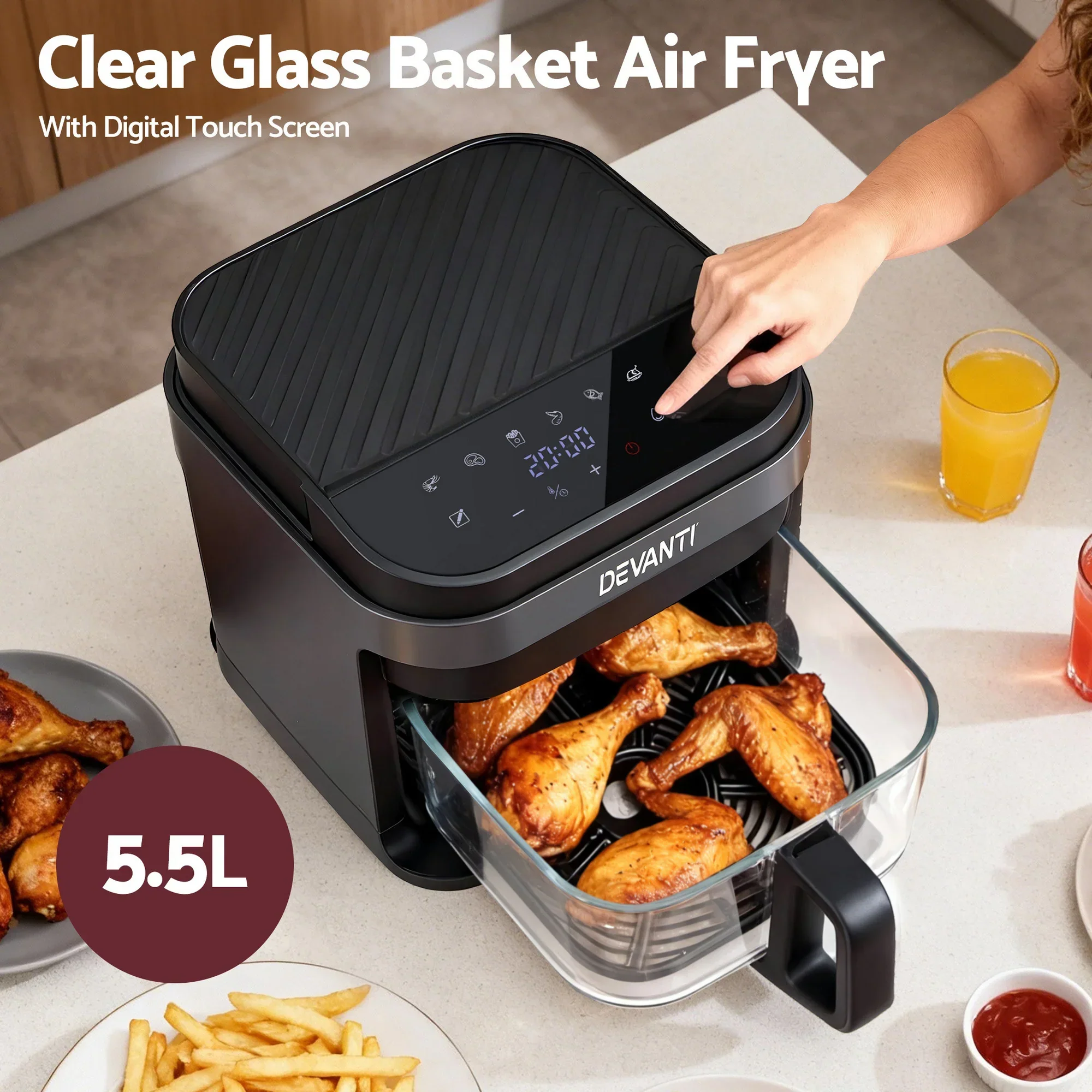 Air Fryer 5.5L Touch Control Electric Cooker 1200W Black - Image 5