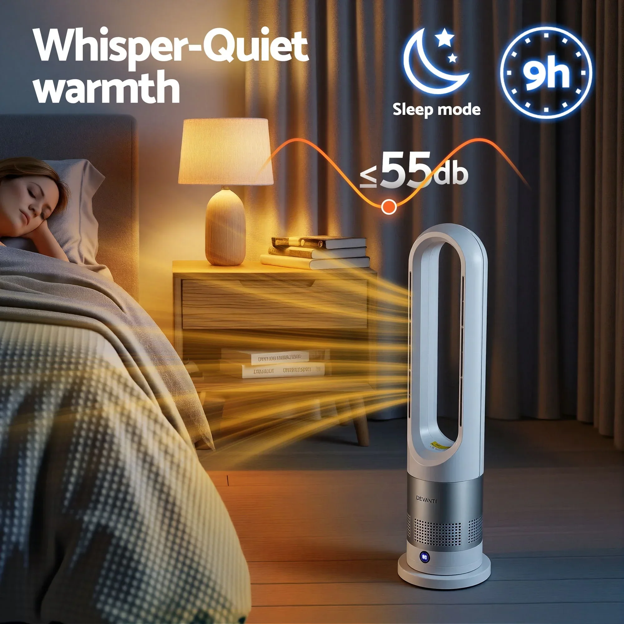 Bladeless Tower Fan Heater and Cooler 2in1 Portable Oscillation Fan for Bedroom Room Office Use White - Image 7