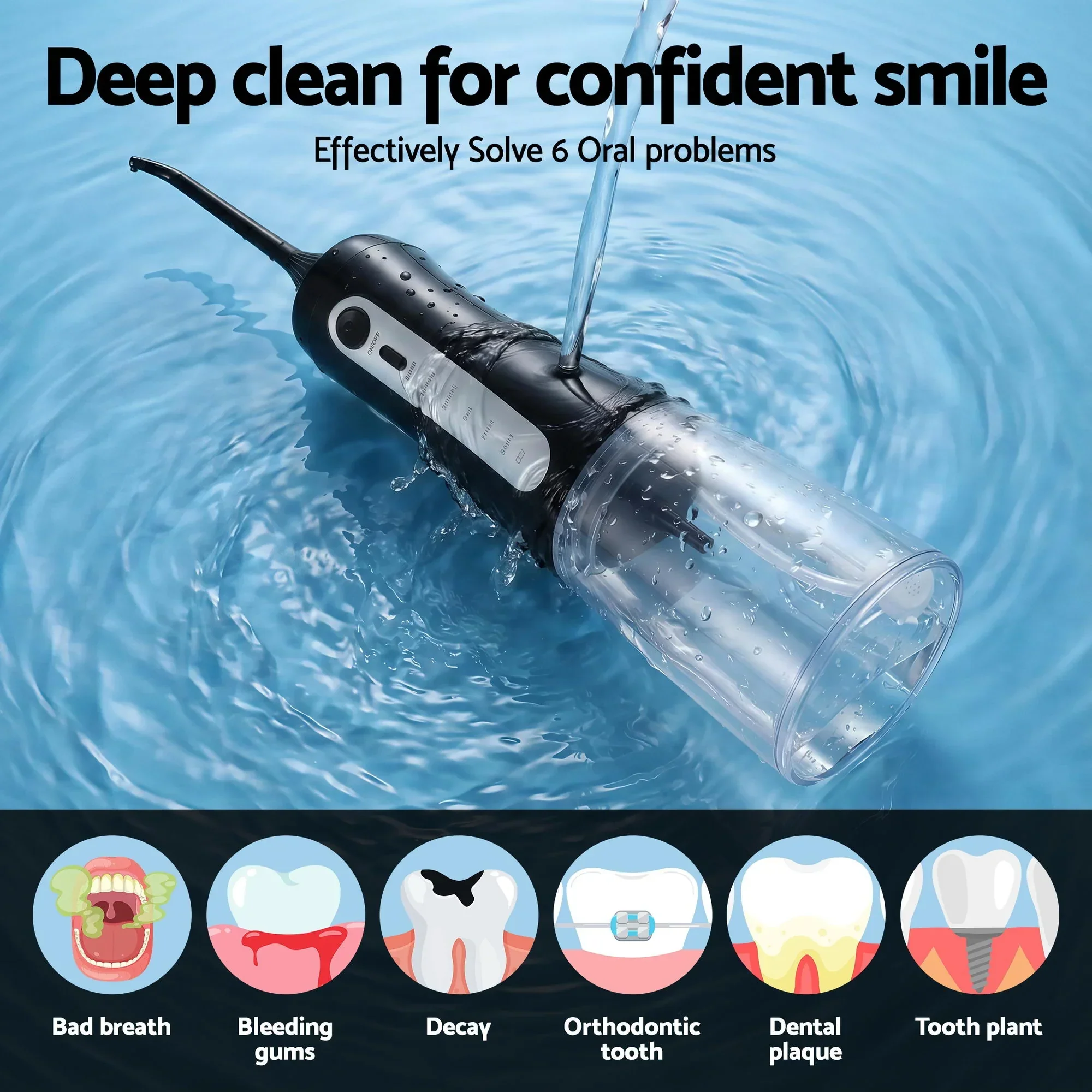 Cordless Water Flosser Dental Oral Irrigator Black - Image 3