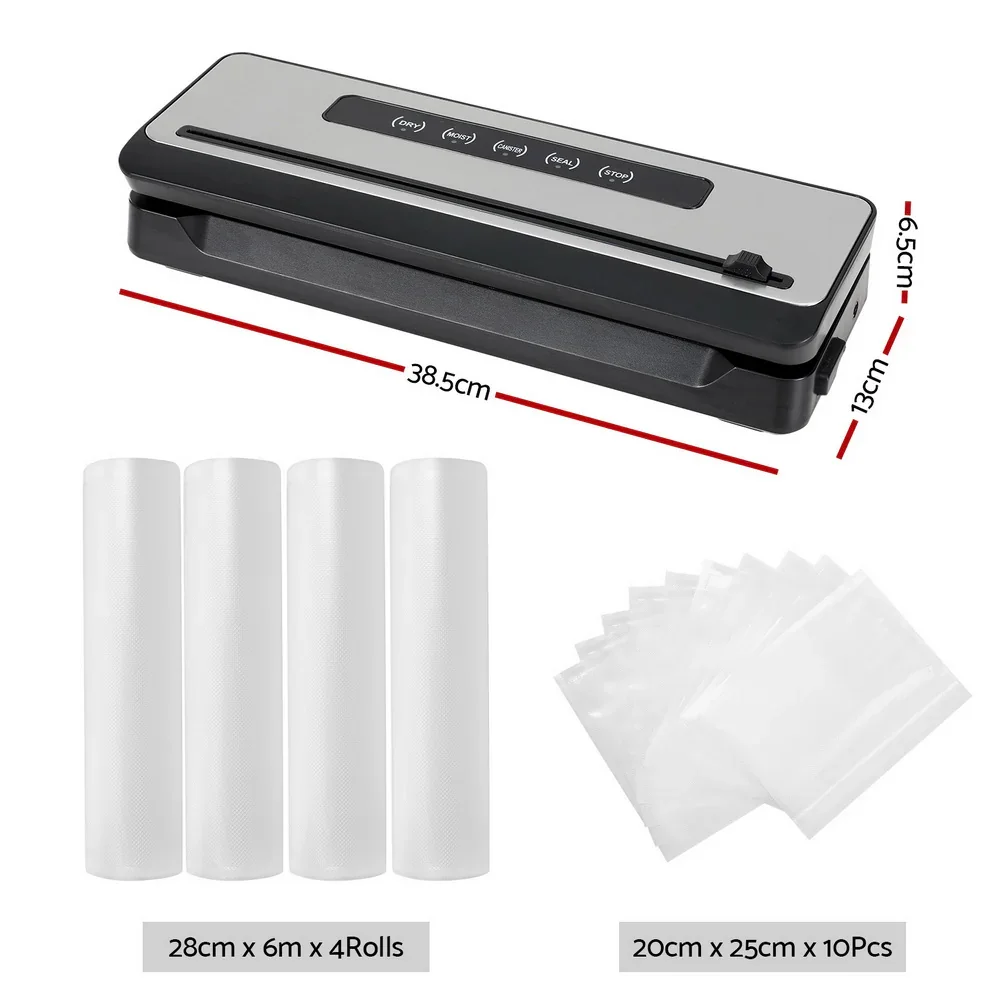 Food Vacuum Sealer Machine Sealing Cutter 4 Modes Storage Bags 4 Rolls - Image 2
