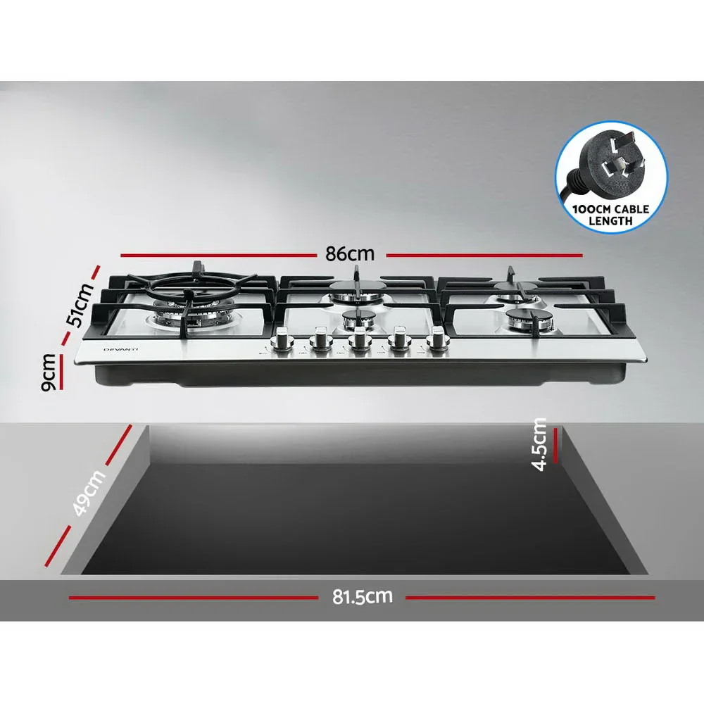 Gas Cooktop 90cm 5 Burner Silver - Image 6
