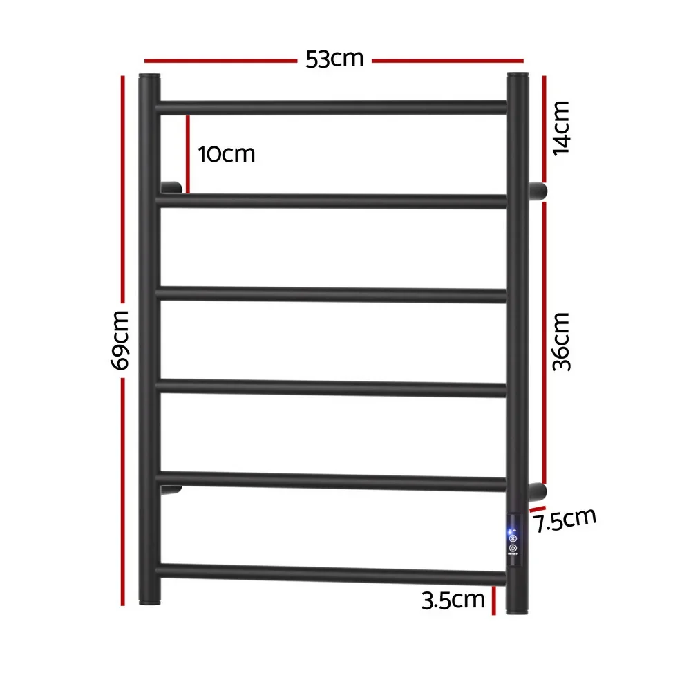 Heated Towel Rail 6 Round Bars  with Timer Electric Heater Warmer Rack - Image 2