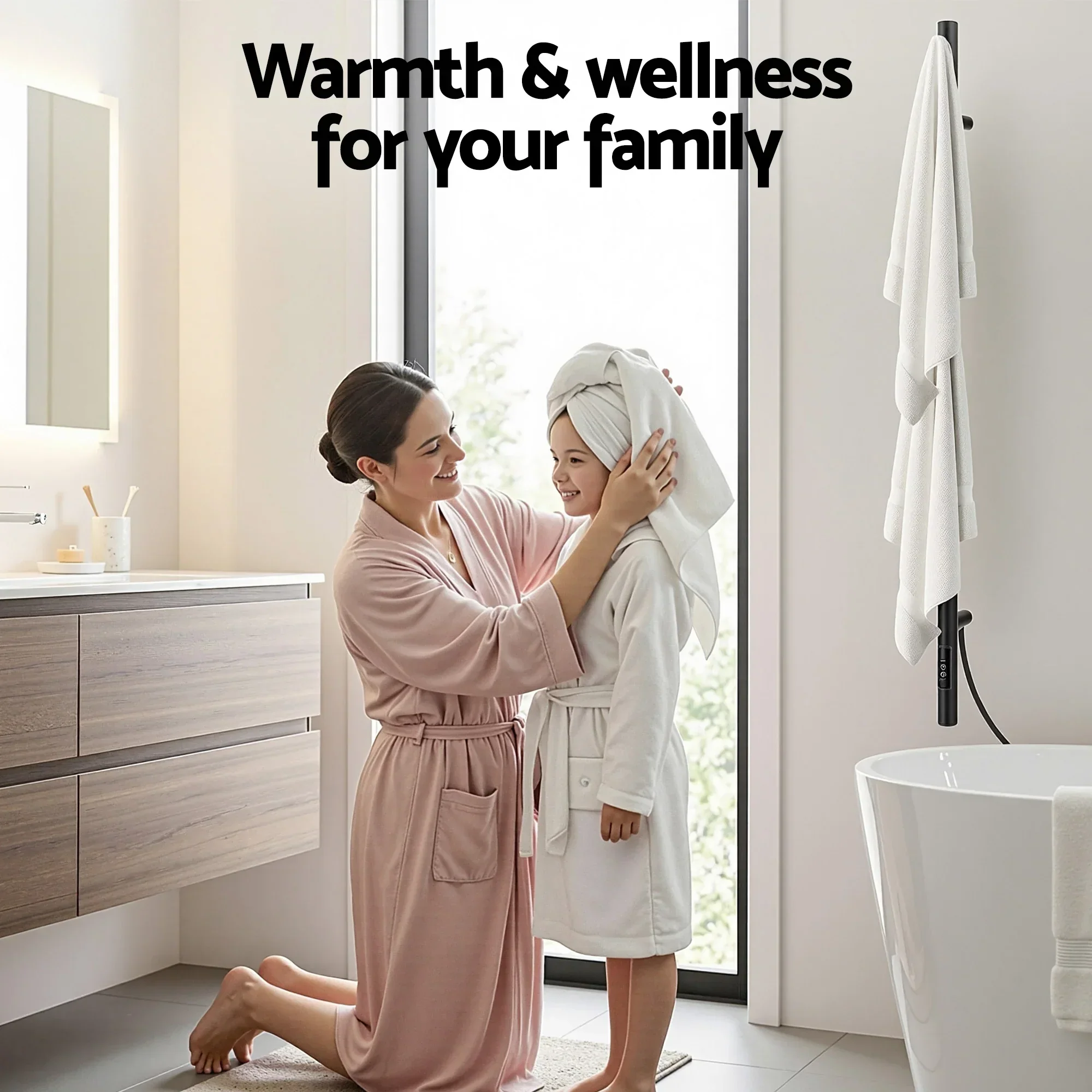 Heated Towel Rail with Timer Vertical Electric Heater Warmer Rack Black - Image 9