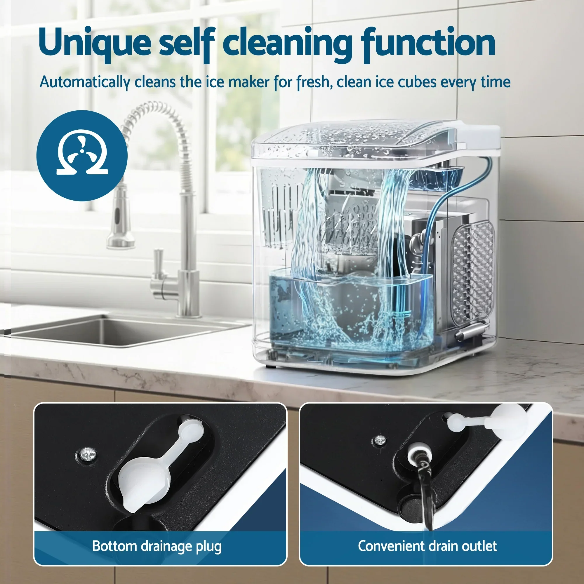 Ice Maker Machine Portable 12kg Countertop w/Self Cleaning 1.2L White - Image 10
