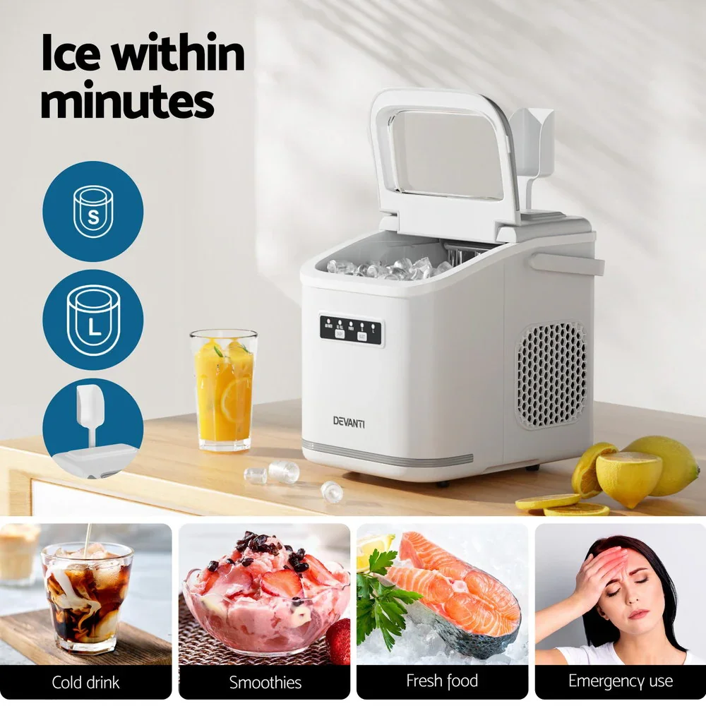 Ice Maker Machine Portable 12kg Countertop w/Self Cleaning 1.3L White - Image 4