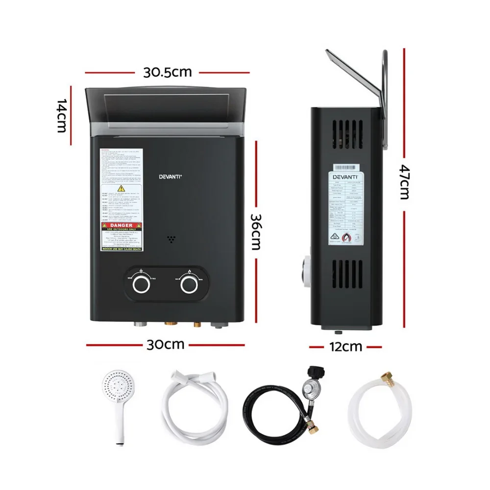 Portable Gas Water Heater LPG-powered System Black - Image 2