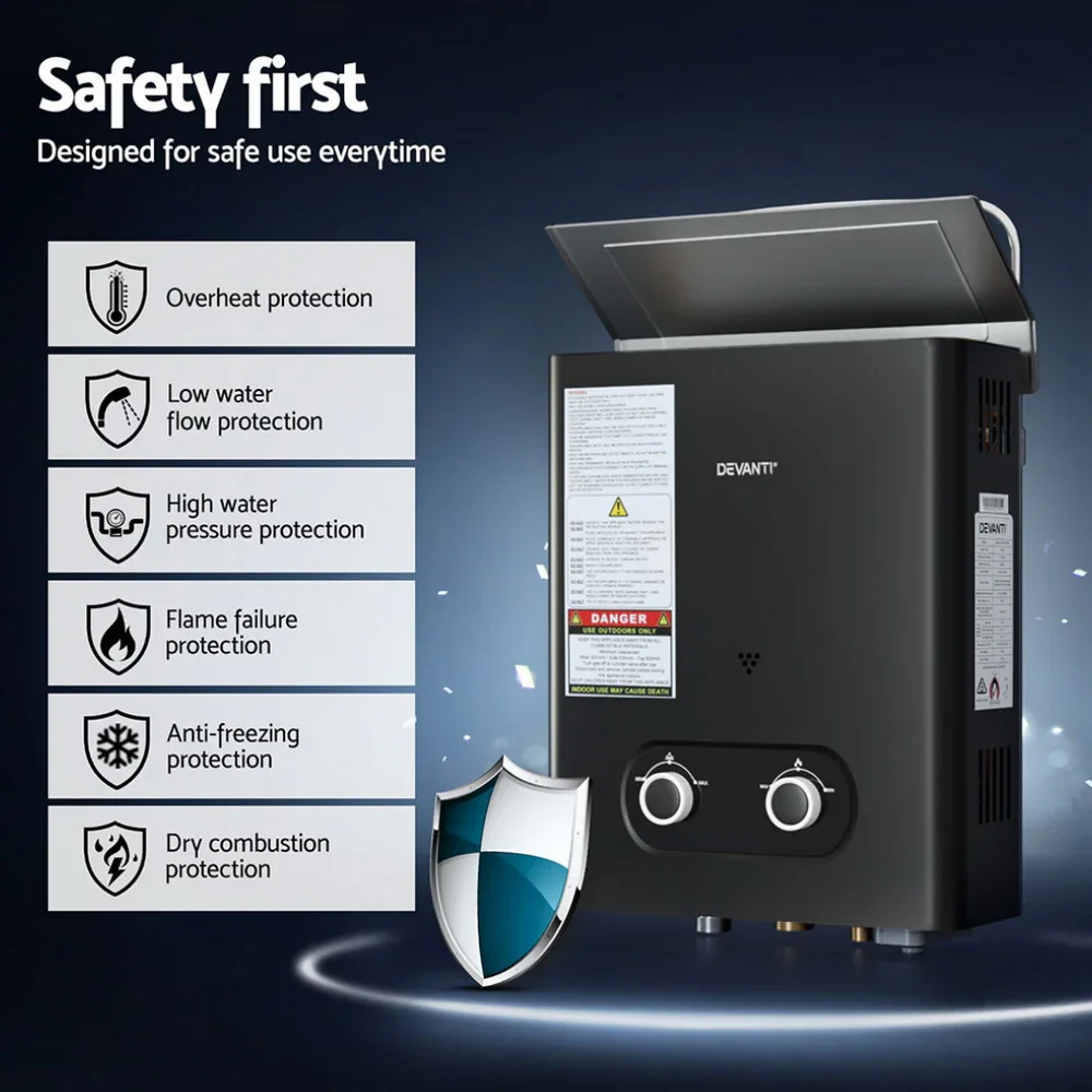 Portable Gas Water Heater LPG-powered System Black - Image 6