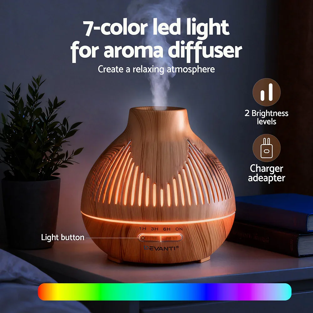 Ultrasonic Aroma Diffuser Aromatherapy 400ml LED Lights Iron Humidifier Forest Light wood grain - Image 4