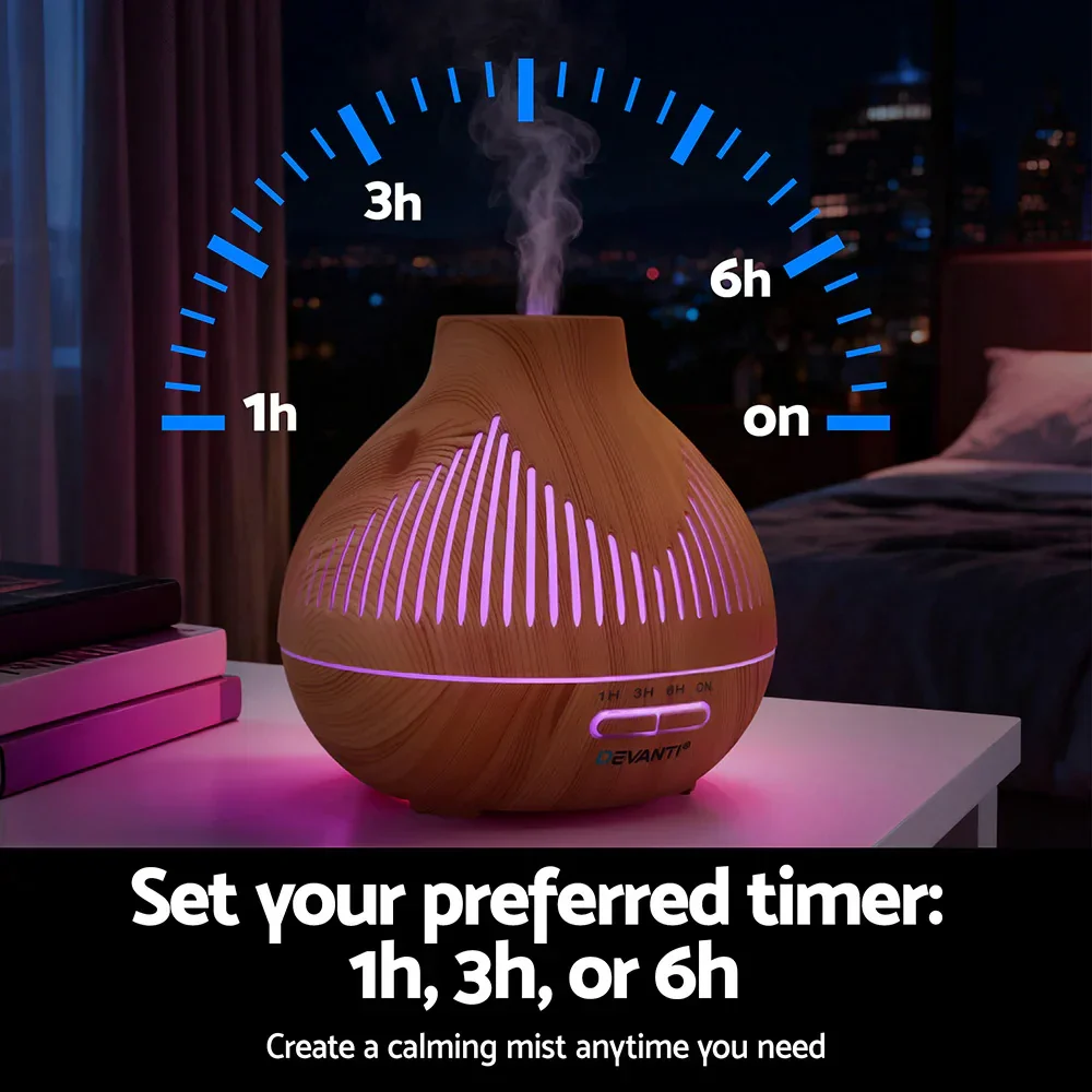 Ultrasonic Aroma Diffuser Aromatherapy 400ml LED Lights Iron Humidifier Forest Light wood grain - Image 5