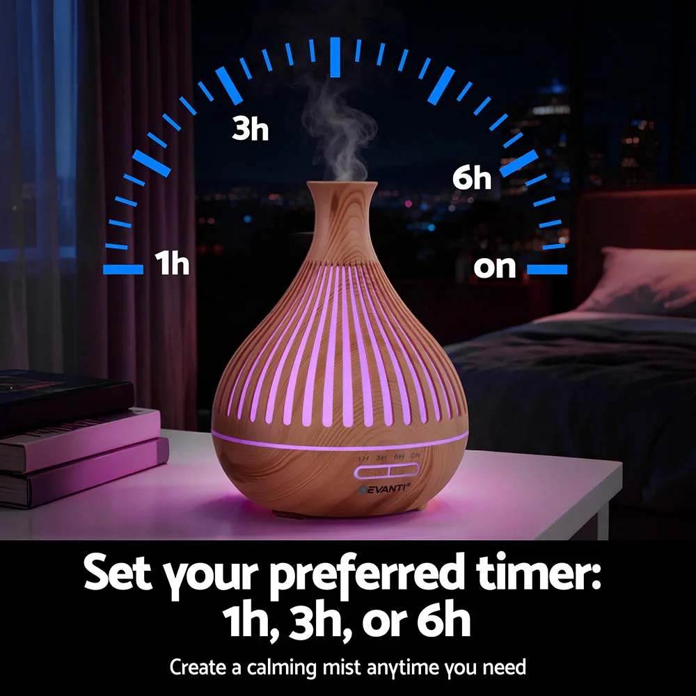 Ultrasonic Aroma Diffuser Aromatherapy 400ml LED Lights Iron Humidifier Forest Light wood grain - Image 5