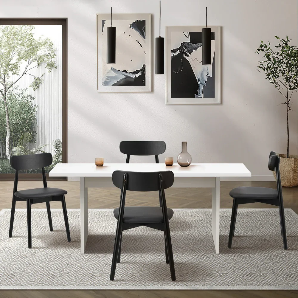 4-Seater Dining Table and Chairs Set Wooden Black - Image 7