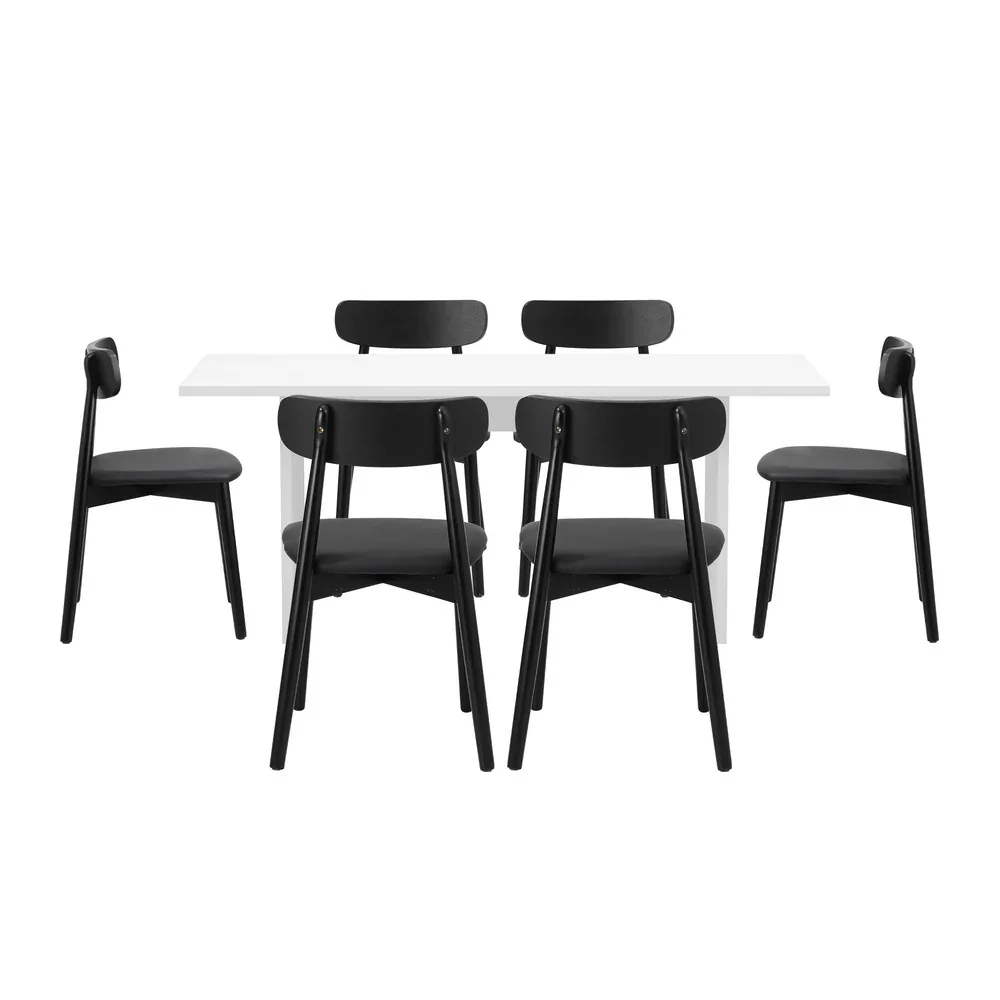 6-Seater Dining Table and Chairs Set Wooden Black - Image 3