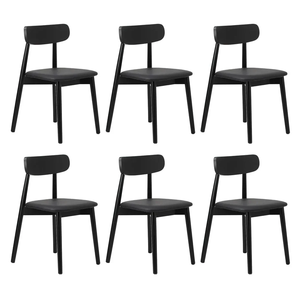 1.4m Dining Table with 6PCS Wooden Chairs Set PU Leather Black - Image 7