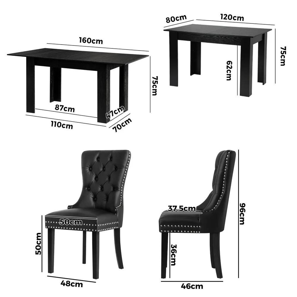 Dining Set 160cm Extendable Table with 4PCS Chairs PU Leather - Image 3