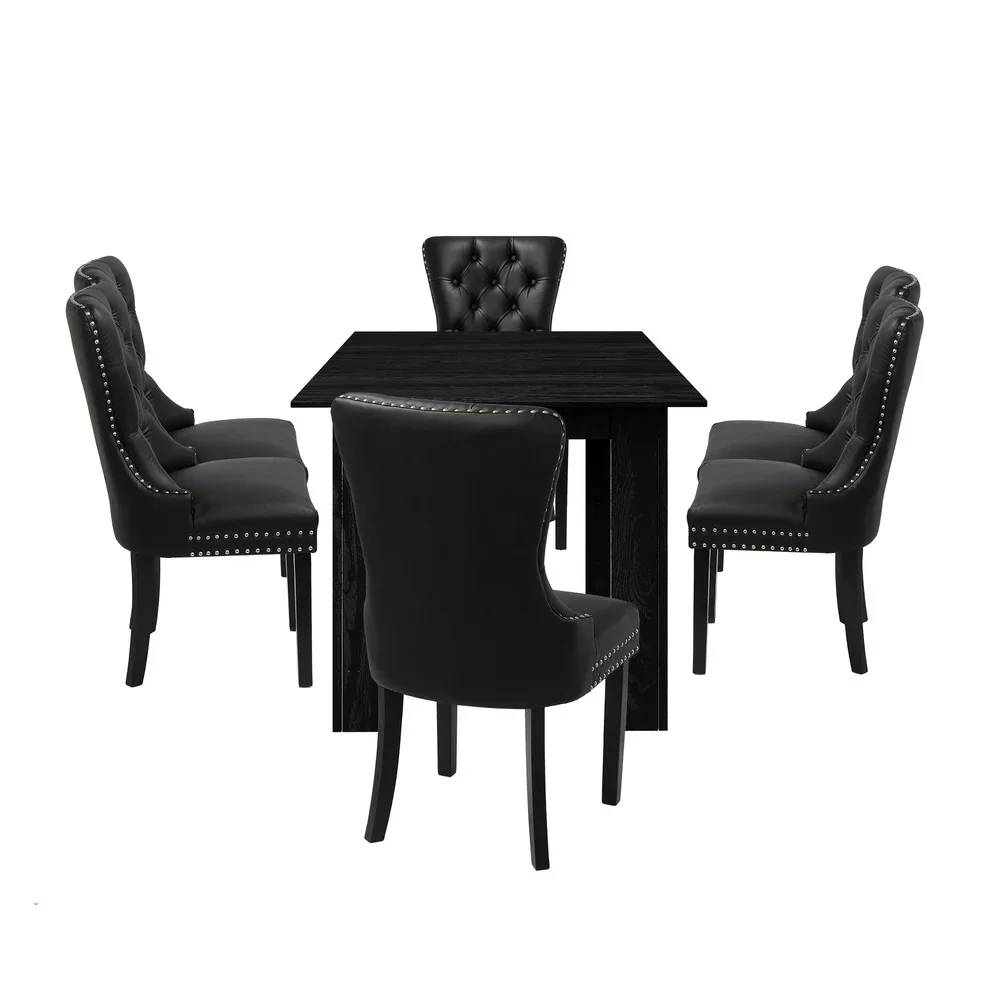 Dining Set 160cm Extendable Table with 6PCS Chairs PU Leather - Image 3