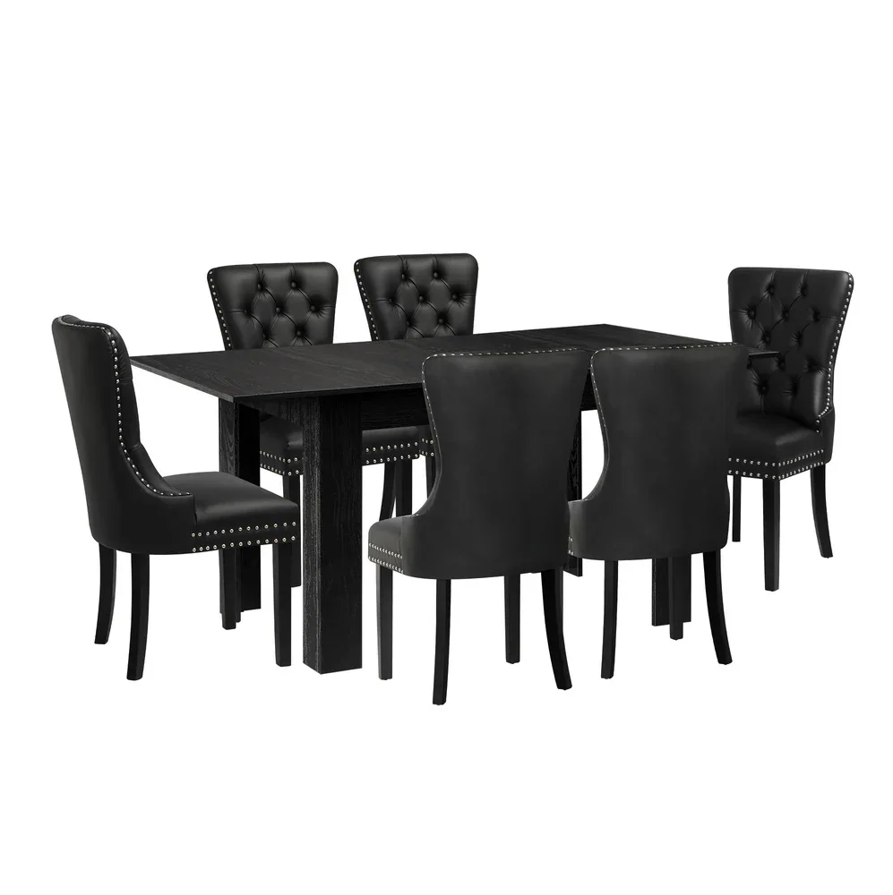 Dining Set 160cm Extendable Table with 6PCS Chairs PU Leather - Image 7