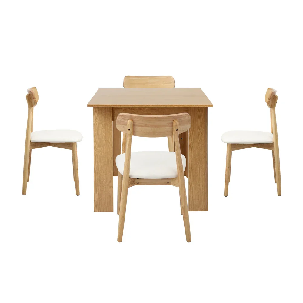160cm Extendable Dining Table with 4x Dining Chairs PU Leather Natural - Image 4