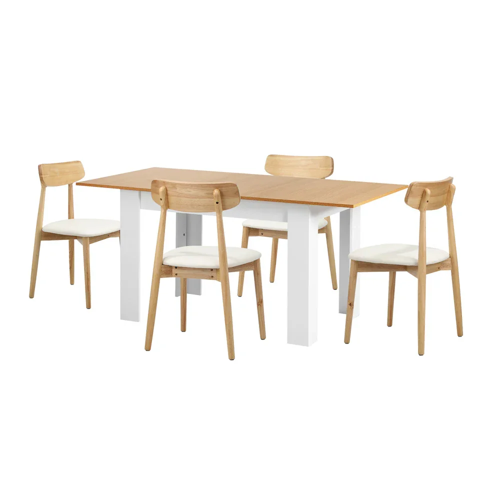 160cm Extendable Dining Table with 4x Dining Chairs PU Leather White - Image 5