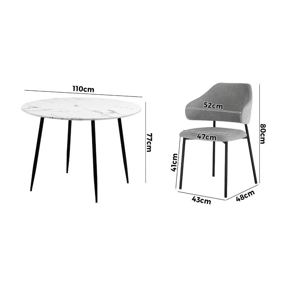 110cm Round Dining Table with 4PCS Chairs Fabric Grey - Image 6