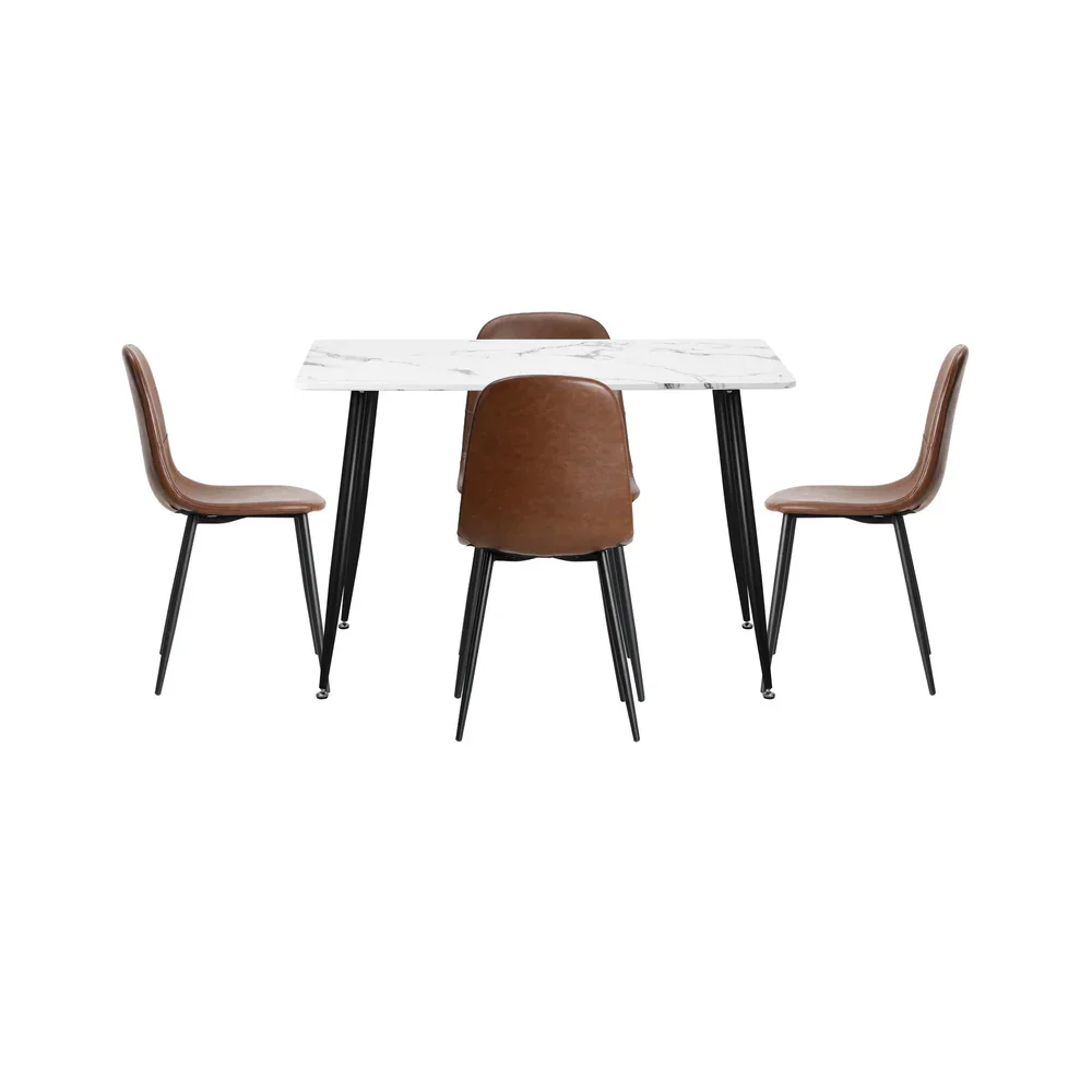 120cm Rectangle Dining Table with 4PCS Chairs PU Brown - Image 7