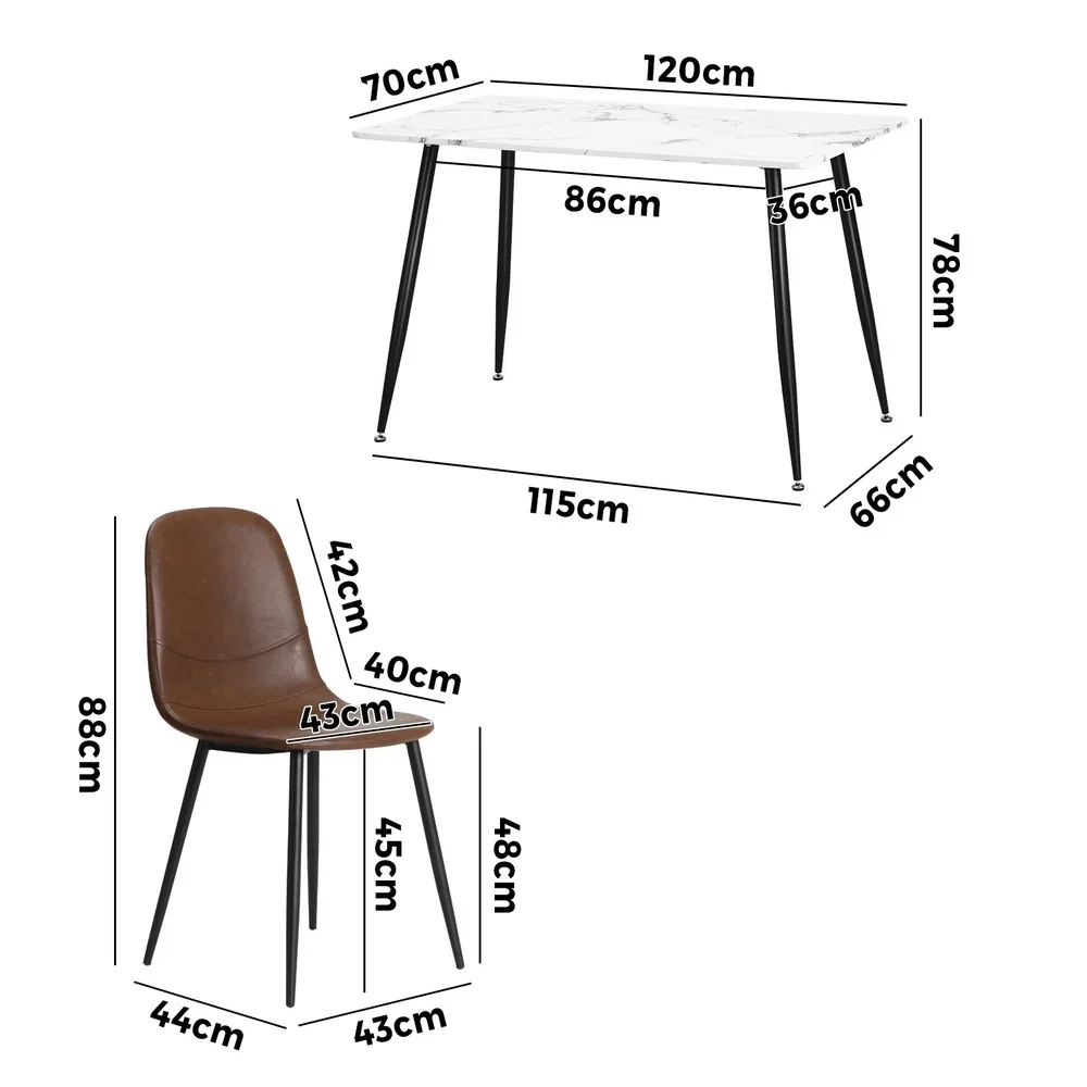 120cm Rectangle Dining Table with 6PCS Chairs PU Brown - Image 2