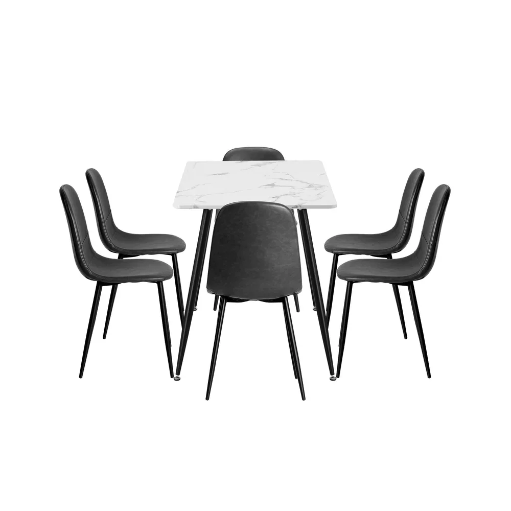 120cm Rectangle Dining Table with 6PCS Chairs PU Grey - Image 2