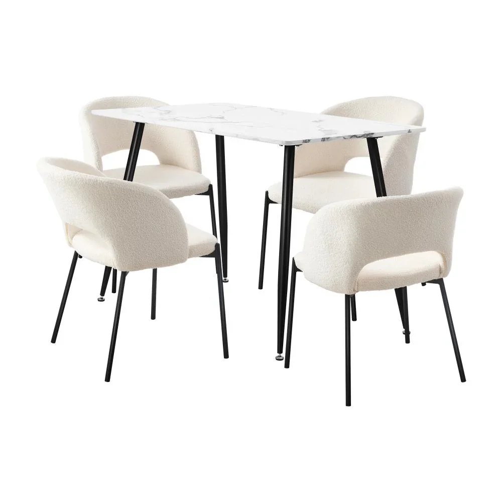 Rectangle Dining Table with 4PCS Chairs Sherpa White - Image 5