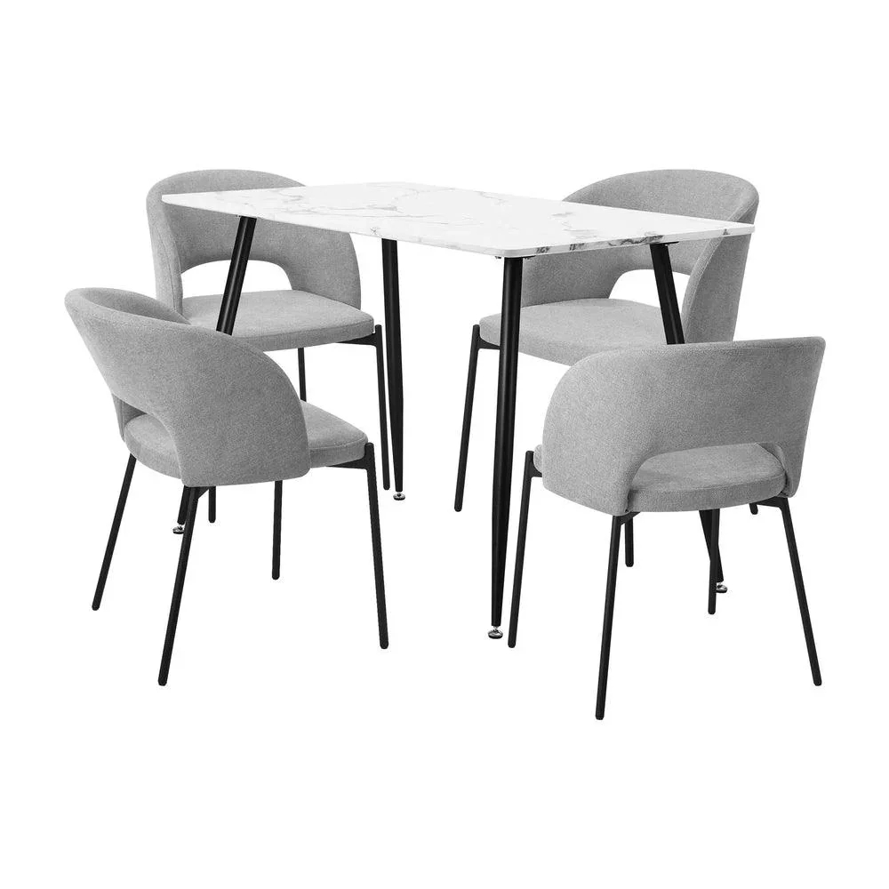 120cm Rectangle Dining Table with 4PCS Chairs Fabric Grey - Image 5