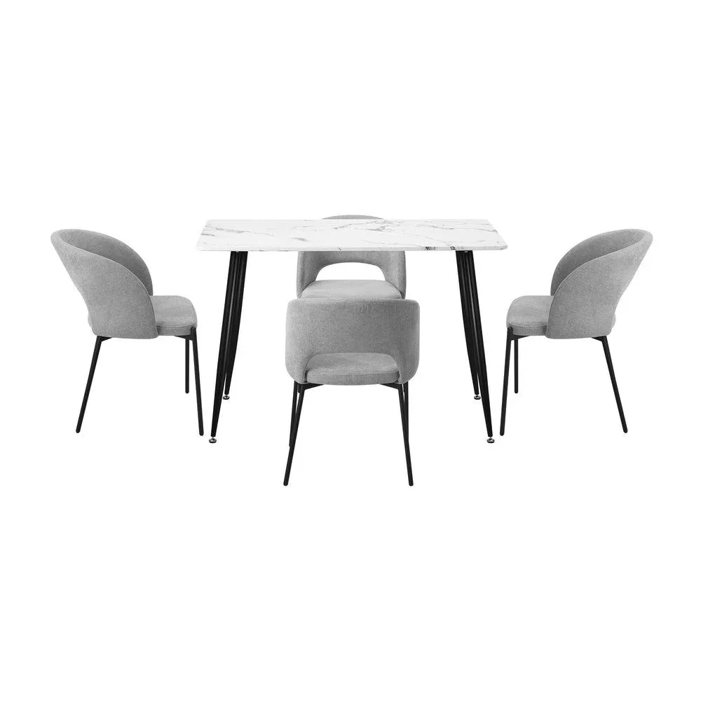 120cm Rectangle Dining Table with 4PCS Chairs Fabric Grey - Image 8
