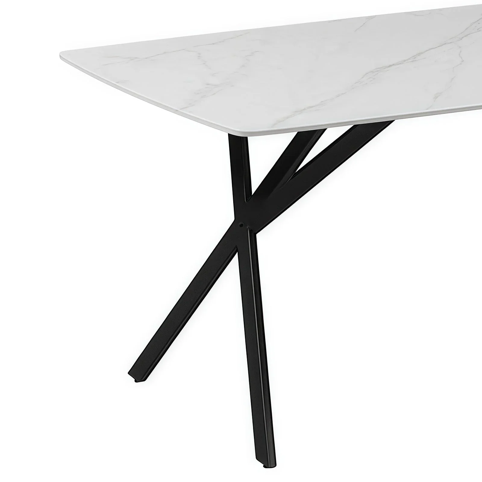 Dining Table Rectangular Shape White Sintered Stone Top Powder Coated Iron Legs - Image 4