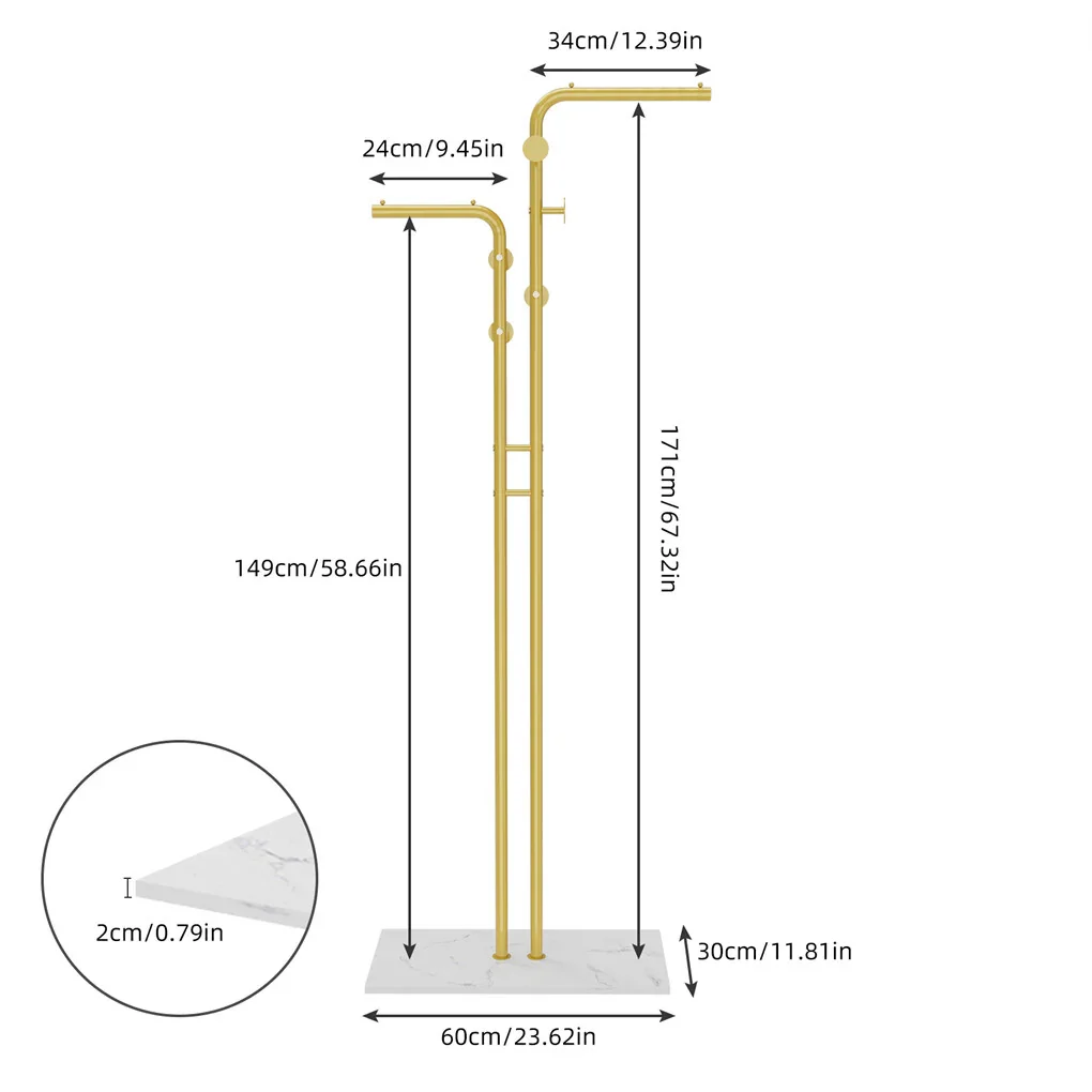 Double Pole Metal Coat Rack with Marble Base - Free Standing Clothes and Hat Stand AU - Image 8