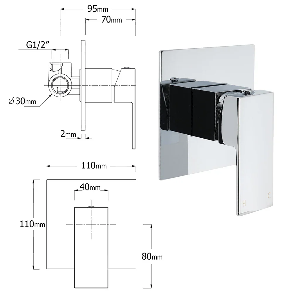Double Square Shower Head 12" Rain Rose + 3 Modes Handheld Diverter Rail Arm Mixer Set - Image 8