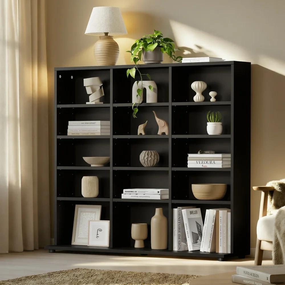 Bookshelf Display Shelf Bookcase CD Media Storage Rack Black