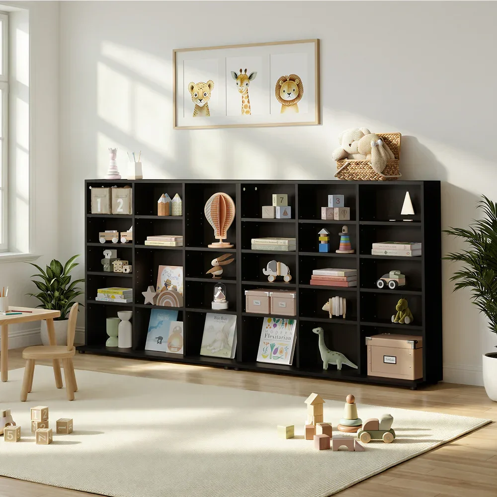 Bookshelf Display Shelf Bookcase CD Media Storage Rack Black - Image 10