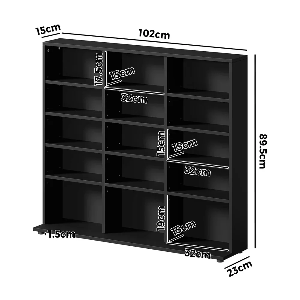 Bookshelf Display Shelf Bookcase CD Media Storage Rack Black - Image 6