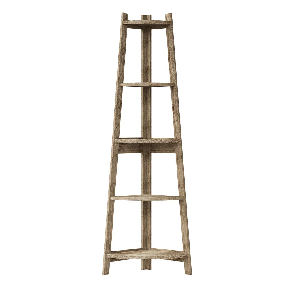 Corner Ladder Shelf 5 Tier Display Stand Bookshelf Natural - Image 5