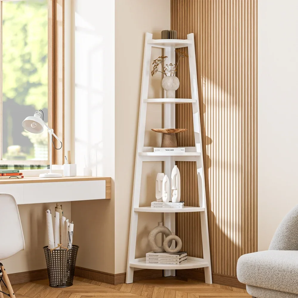 Corner Ladder Shelf 5-Tier Display Shelf White - Image 6